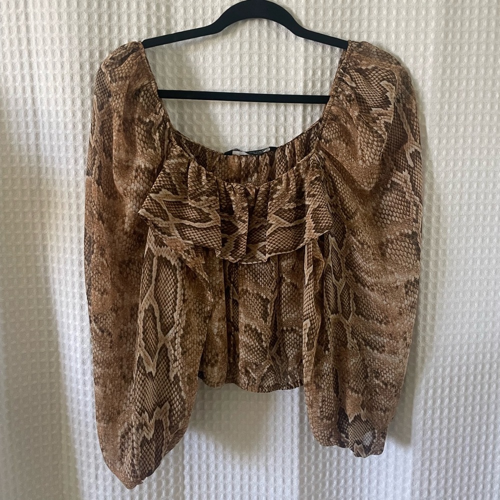 Zara Puff Sleeve Snake Print Top